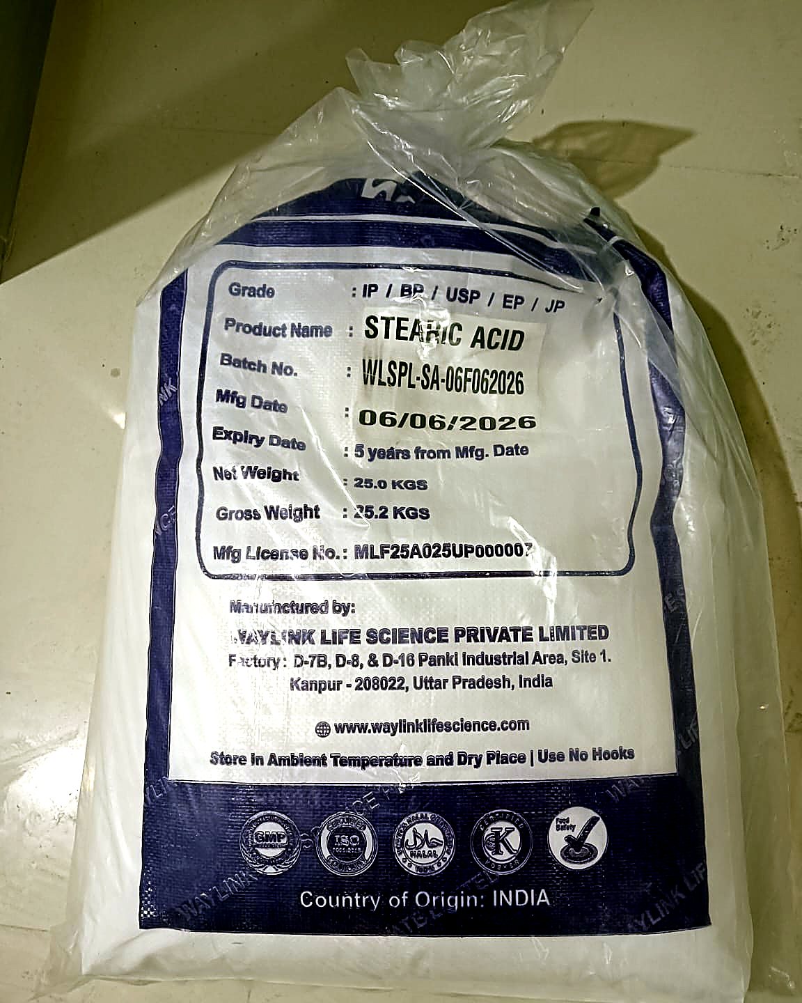 Stearic Acid — 25kg export pack